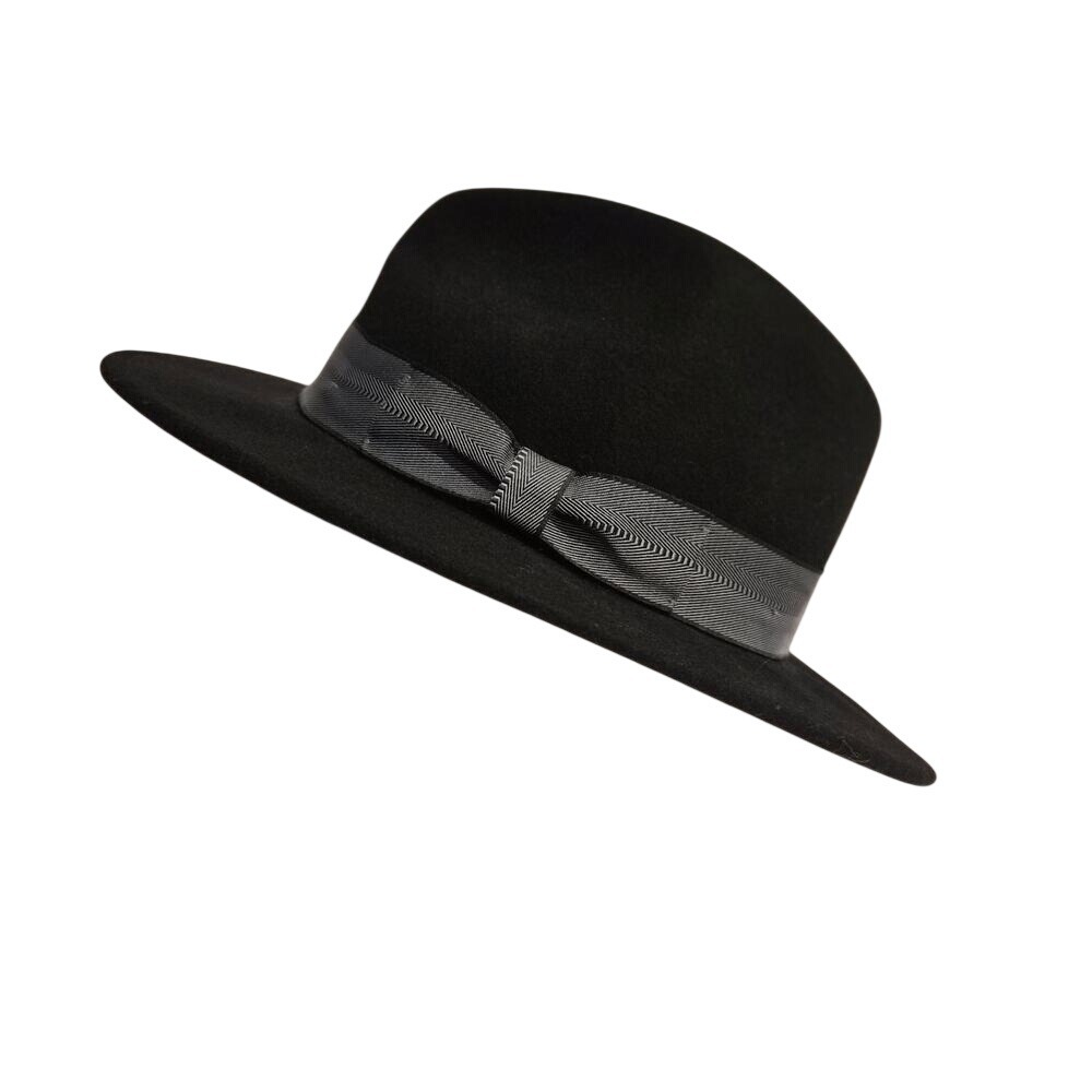 Sunday Afternoons Black Wool Fedora Hat Wide Brim UPF 50+ Large Herringbone Band - Picture 1 of 6